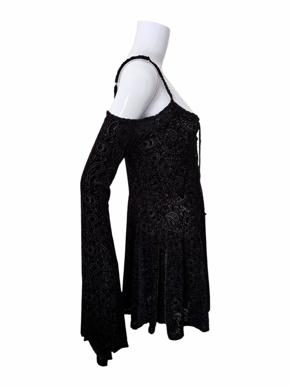 Killstar Lace Up Front Cold Shoulder Burnout Skater Dress - Picture 3 of 8